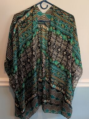 Boho Floral Geometric Kimono in Teal and Black
